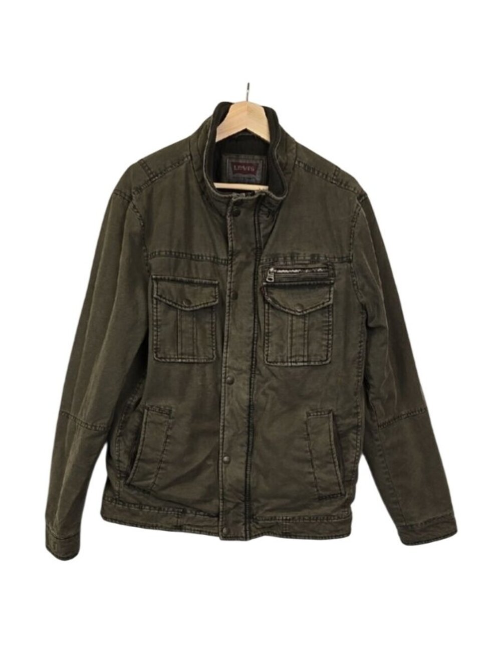 Vtg Levis Mens Olive Green Quilted Military Style Jacket XL Pockets Chore Coat